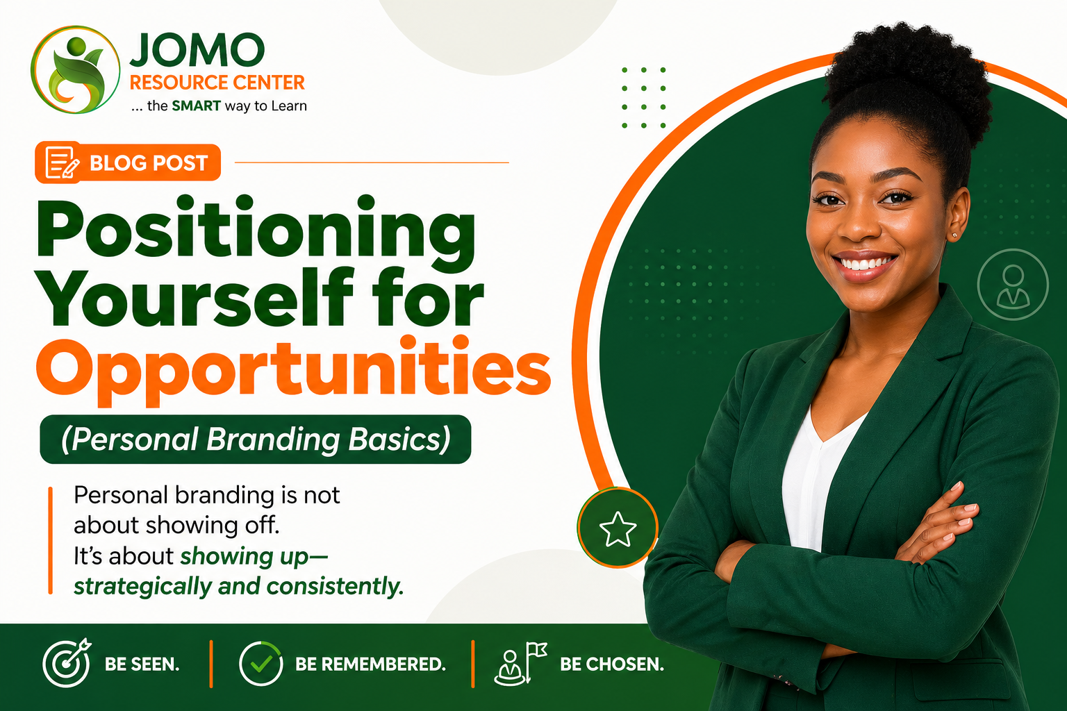 Personal branding concept showing a young professional building visibility and positioning for career opportunities