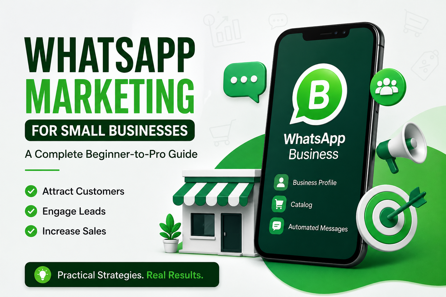 WhatsApp marketing for small businesses guide showing WhatsApp Business features, customer engagement, and sales growth strategies