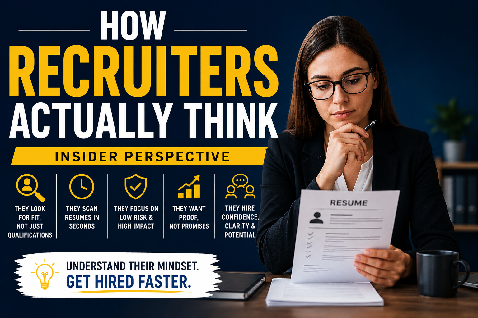 Professional recruiter reviewing resumes with insights into recruiter mindset and hiring psychology.